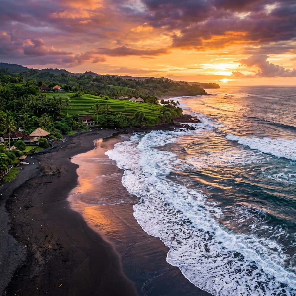 Atardecer en Balian Beach, Bali — inversión inmobiliaria de lujo